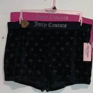 JUICY COUTURE VELOUR SLEEPWEAR SHORTS EMBOSSED QUEEN CROWN BLACK PINK L NWT